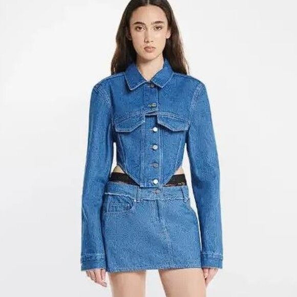 DION LEE Women's Crop Trucker Jacket Size 8 In American Blue